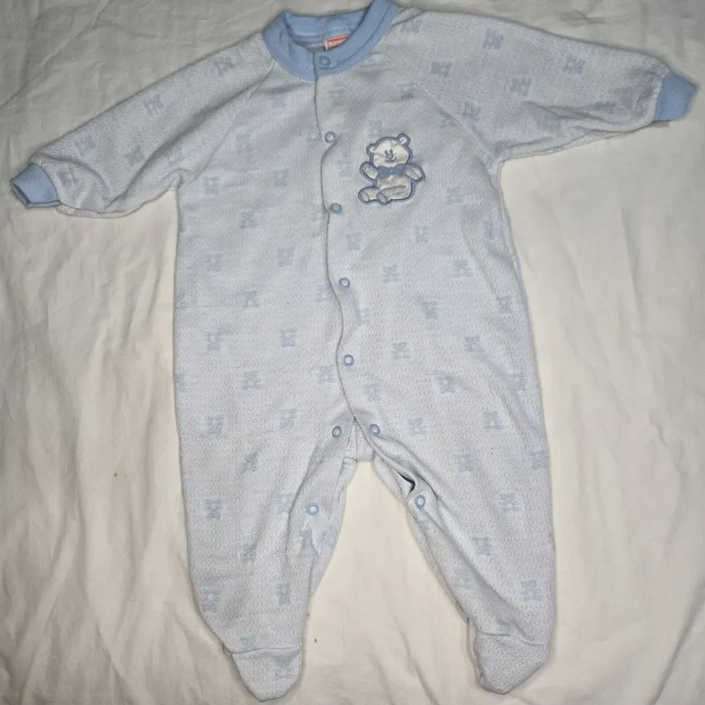 VINTAGE 1999 PLAYSKOOL Footed Sleeper 6-9‎ Months Blue Snaps Lightweight